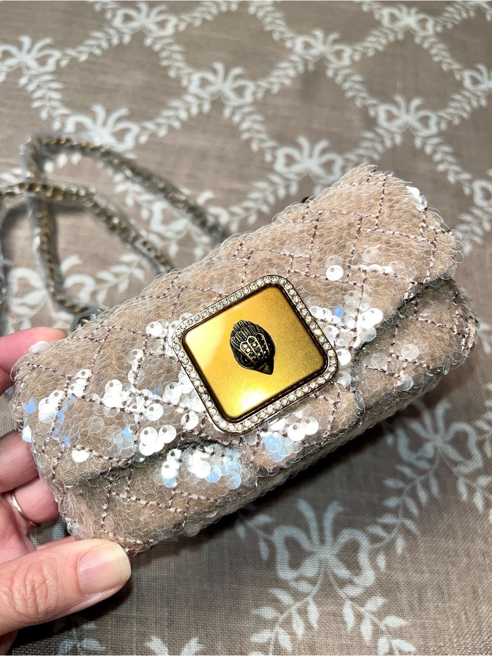 Kurt Geiger NWT! Long Nano Sequin Embellished Pimlico Bag - Beige